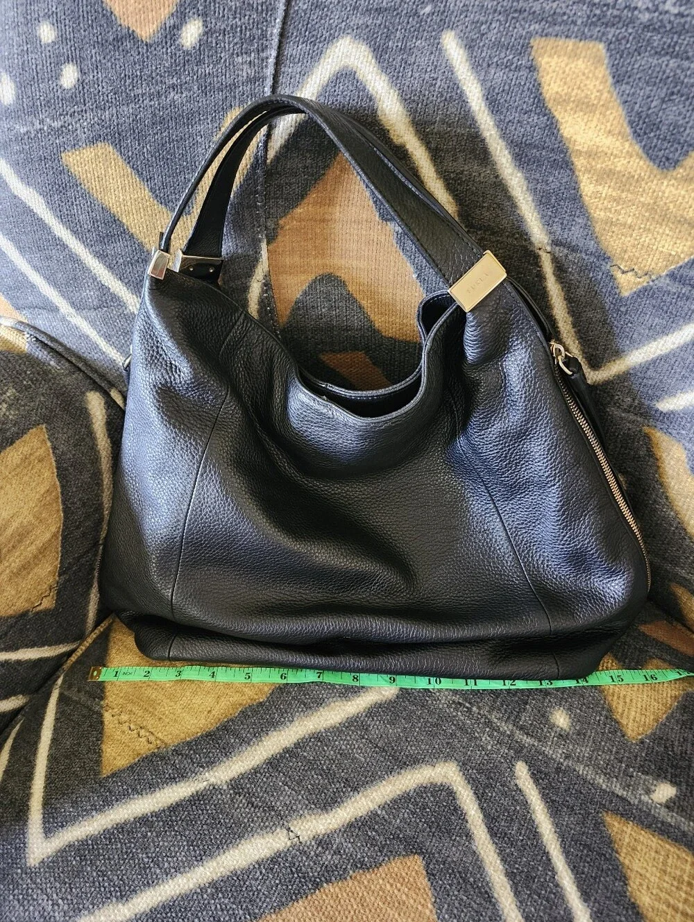 Furla Liz Daino Large Black Pebbled Leather Convertible Slouchy Hobo Bag Tote